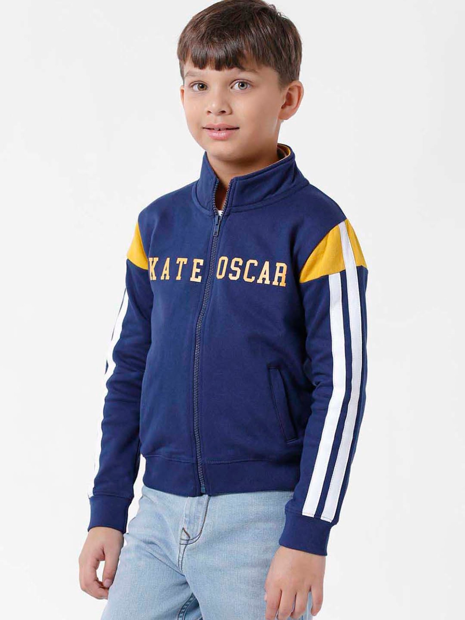Kate & Oscar Kids Navy & White Cotton Printed Full Sleeves Sweatshirt