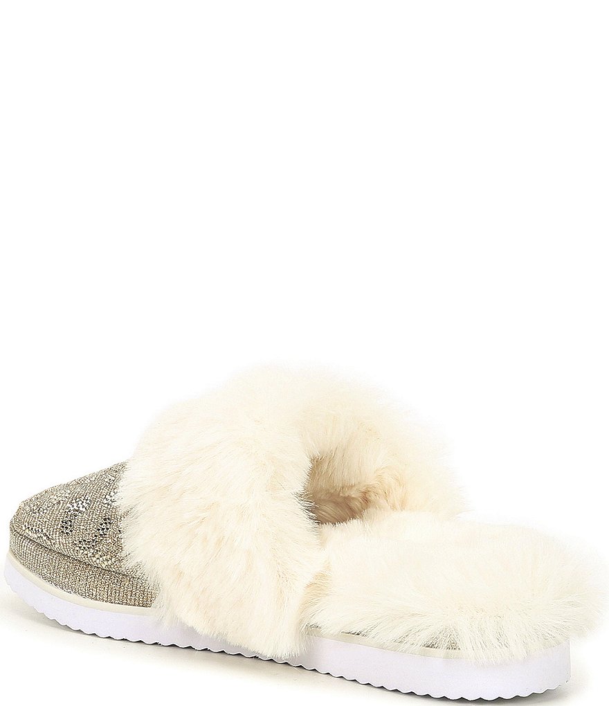 Gianni Bini Comfiee Leopard Print Rhinestone Embellished Faux Fur Slippers