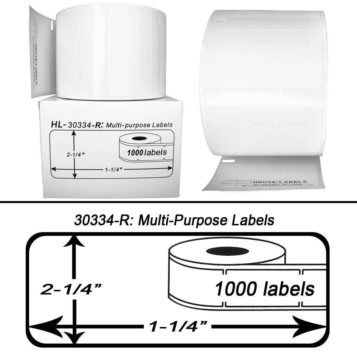 DYMO-Compatible 30334-R REMOVABLE Multipurpose Labels (2-1/4" x 1-1/4") -- BPA Free! (50 Rolls; 1,000 Labels per Roll)
