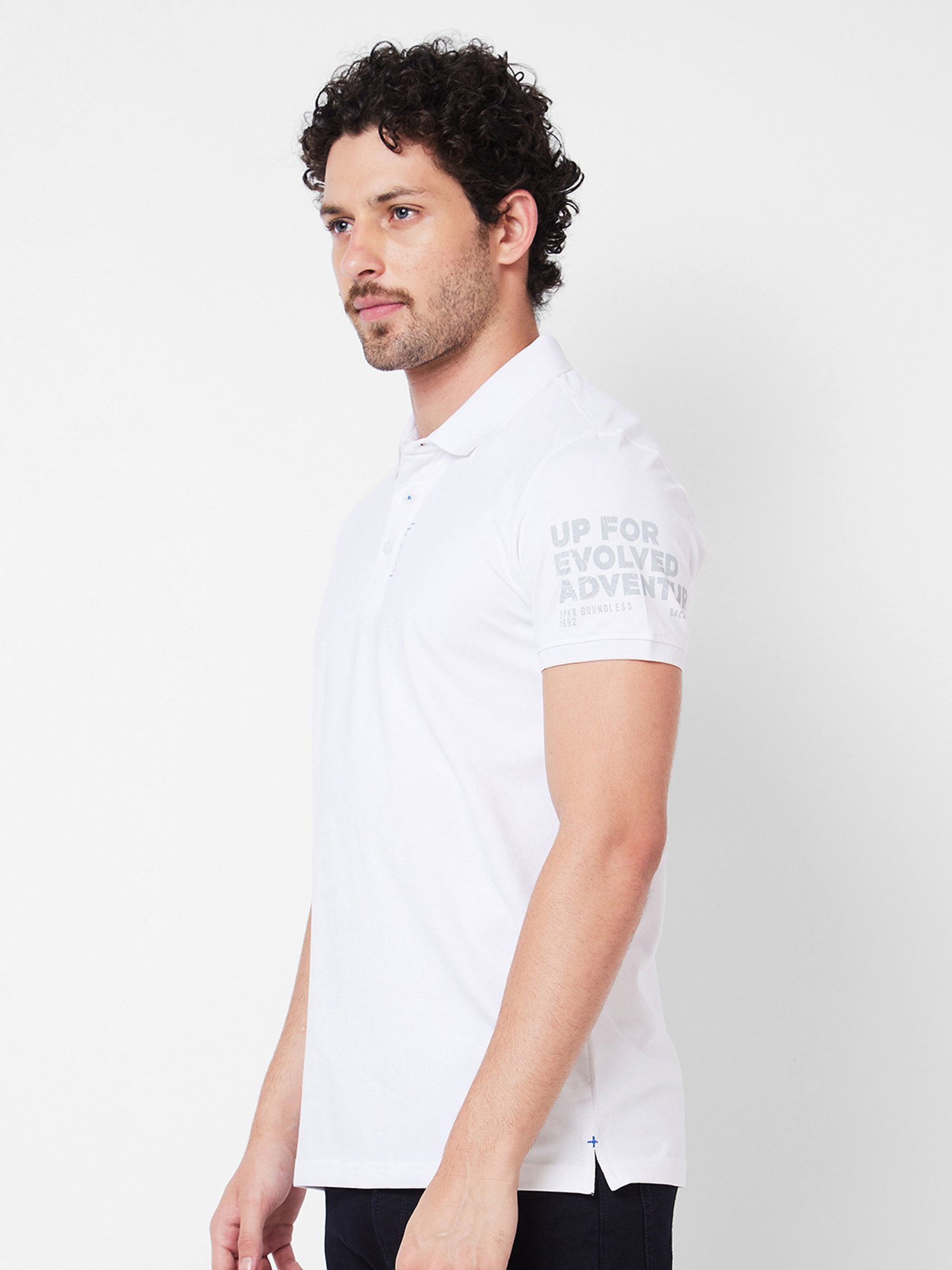 Spykar White Slim Fit Polo T-Shirt