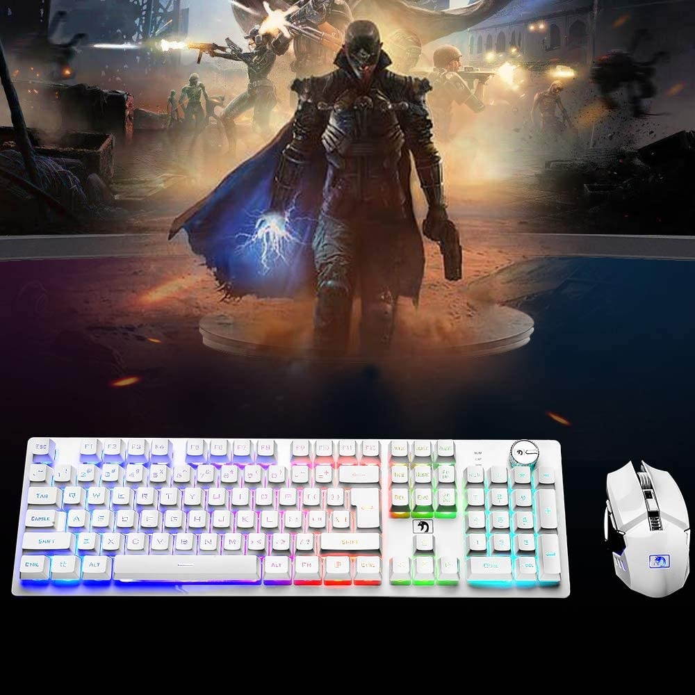 FELiCON Rechargeable Gaming Wireless Keyboard and Mouse Set Rainbow RGB LED Backlit Suspended Keycap Mechanical Feel 4800mAh Large Capacity Lithium Battery for Mac PC Laptop Computer Game Work Office