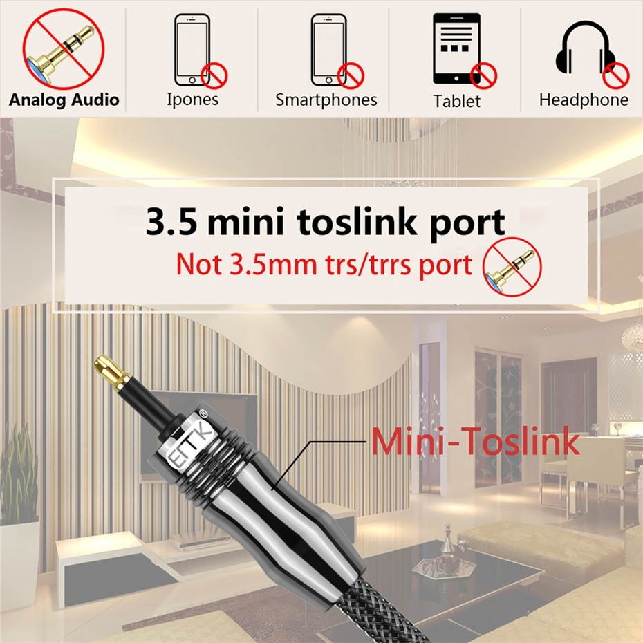 EMK OD6.0mm 3.5mm Digital Sound Toslink to Mini Toslink Digital Optical Audio Cable, Length:1m