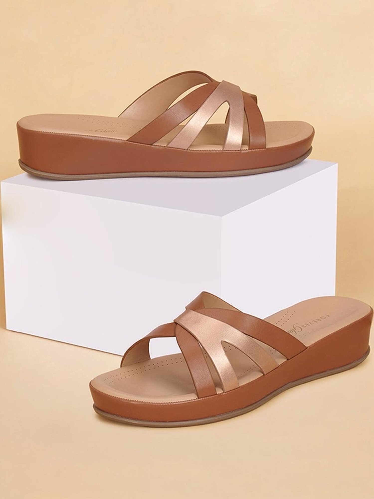 Forever Glam by Pantaloons Women's Brown Cross Strap Wedges