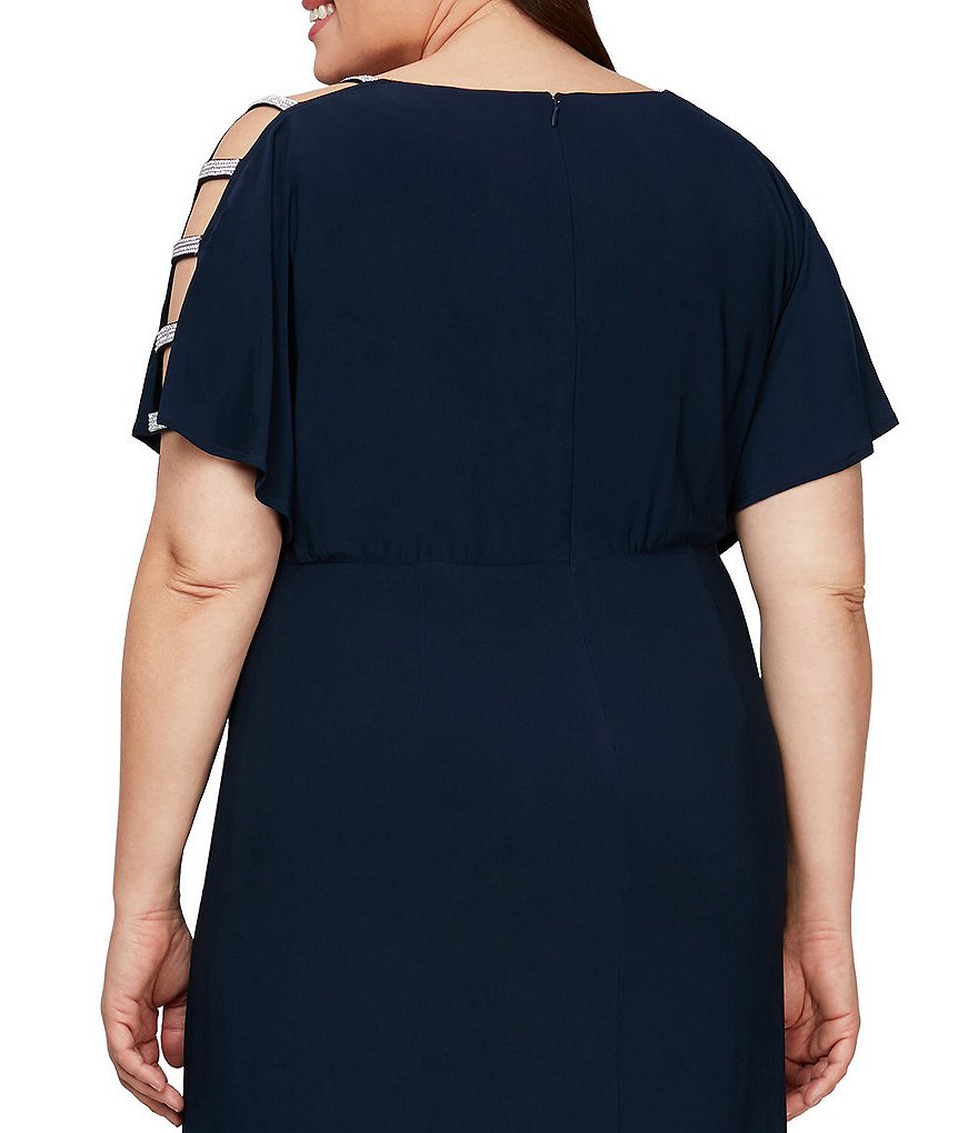 Alex Evenings Plus Size V-Neck Embellished Short Sleeve Knot Front Stretch Matte Jersey Gown