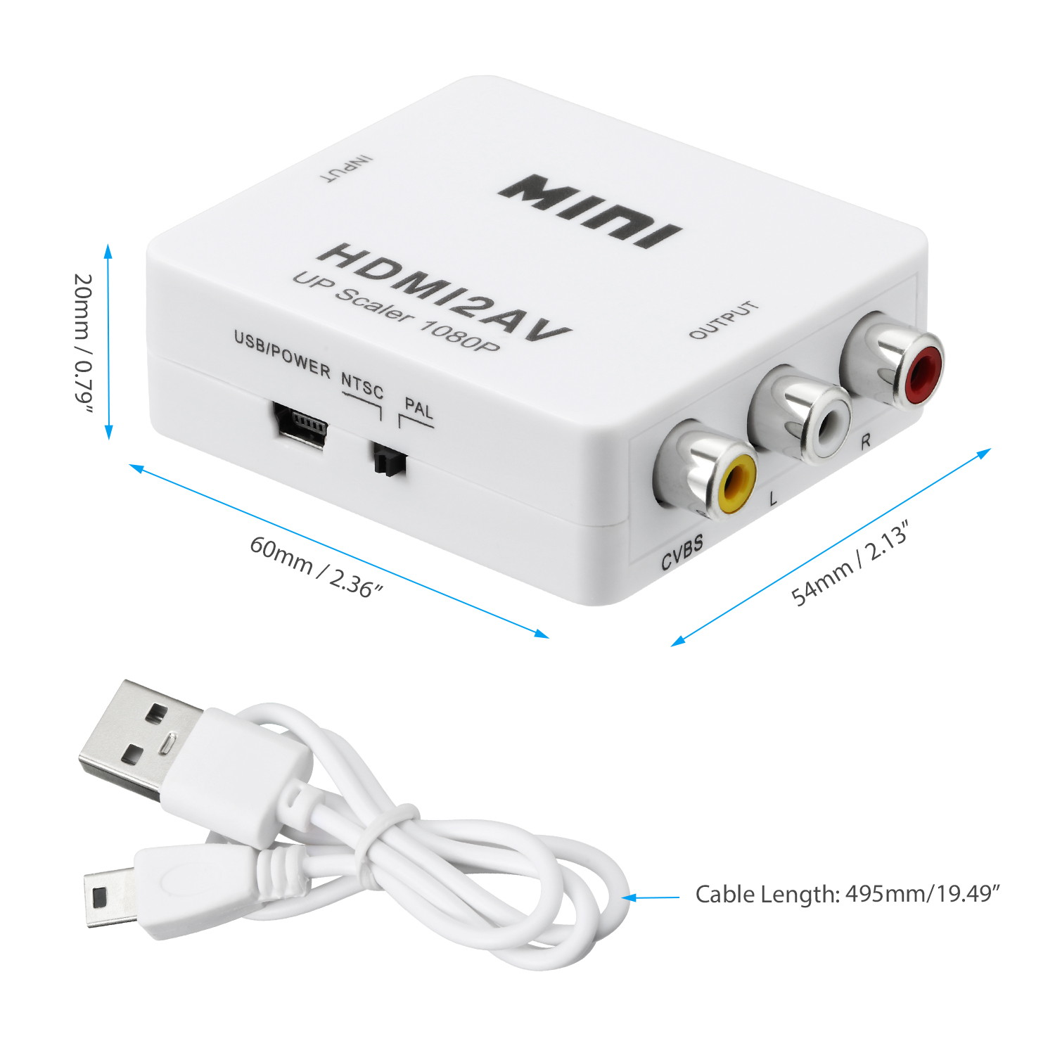 Mini HDMI to AV Adapter, Full HD Mini Composite 1080P HDMI To AV Converter Adapter Cable RCA CVBS Video Audio for TV
