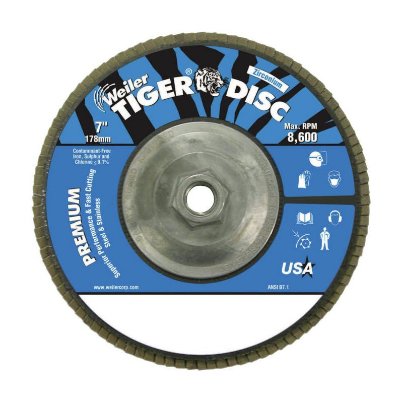 Weiler 50544 Tiger Disc Angled Style 60 Grit 5/8 Arbor 7 in. Flap Disc with Aluminum Back