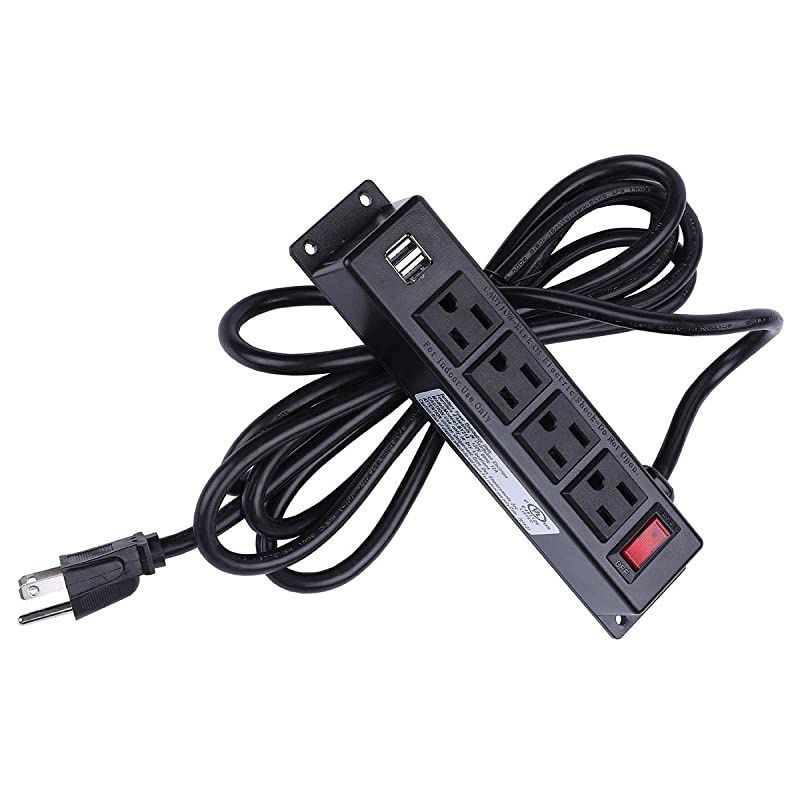 Power Strip with USB 4 Outlets 2 USB Ports 10 ft Heavy Duty Surge Extension Cord Wall Mountable The Desk Table Workbench Nightstand