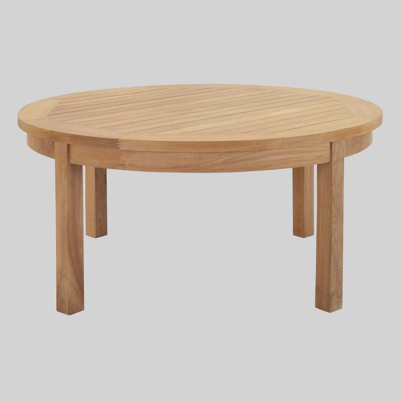Marina Outdoor Patio Teak Round Coffee Table in Natural - Modway