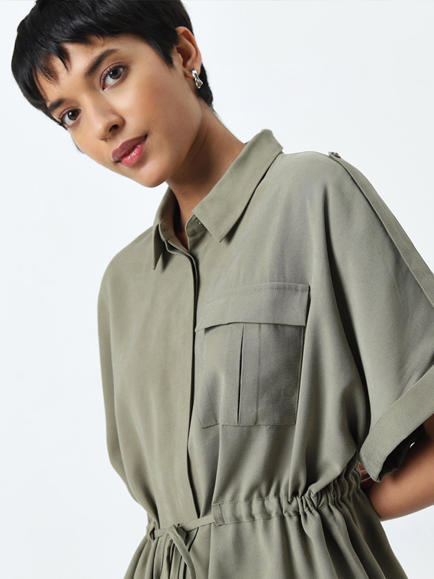 LOV by Westside Olive Solid Knot-Detailed Top