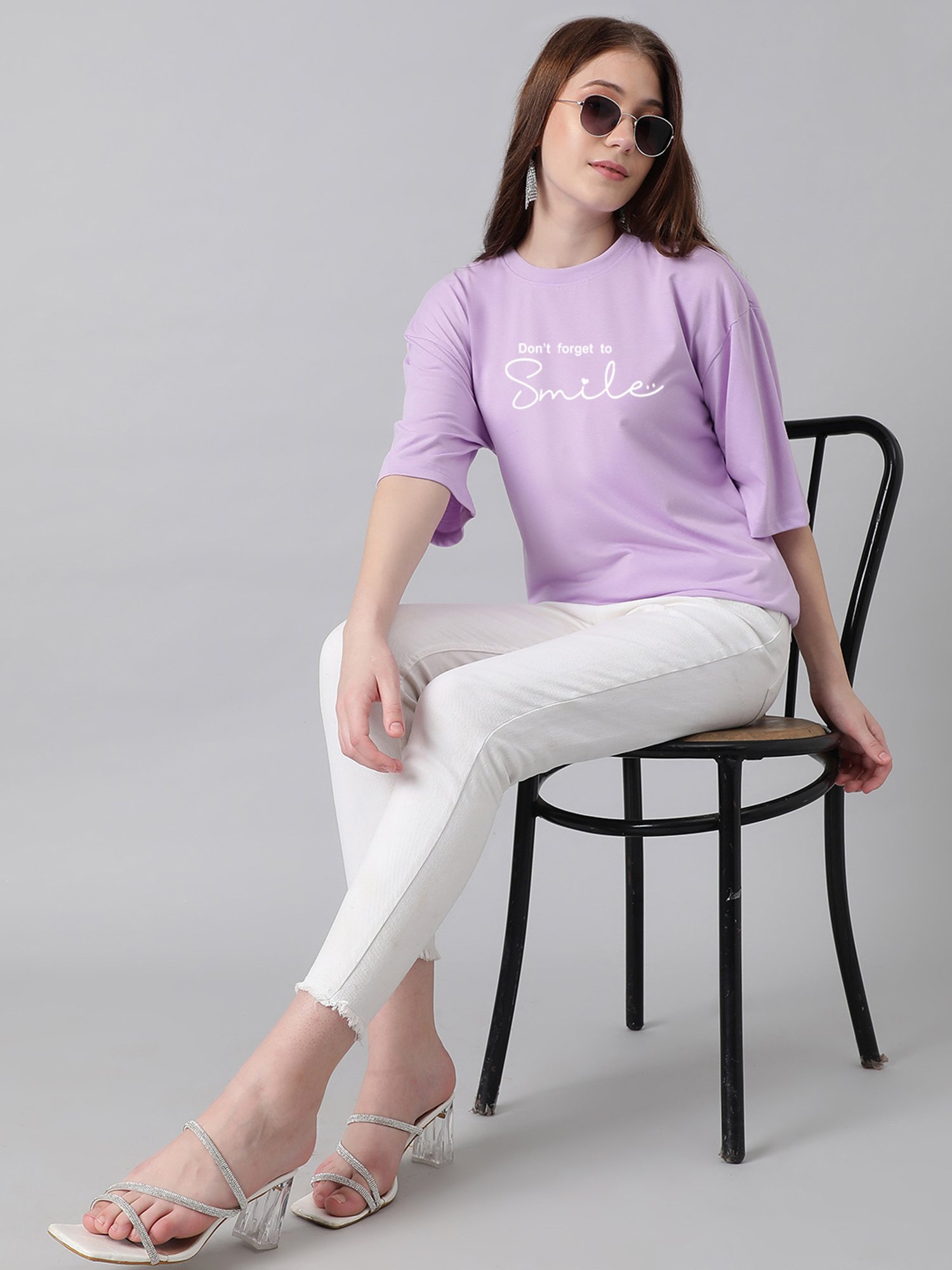 Kotty Lavender & White Graphic Print Oversized T-Shirt