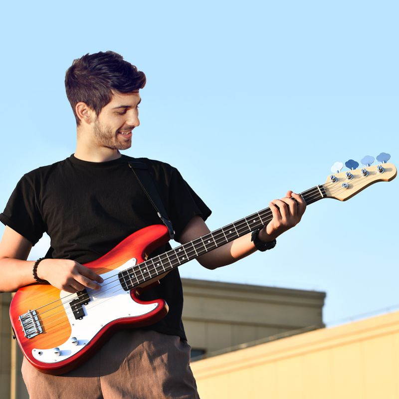 Sonart Full Size Electric Bass Guitar 4 String w/ Strap Guitar Bag Amp Cord Red