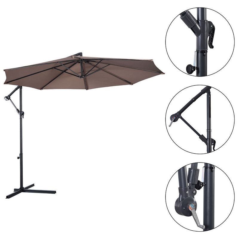 Costway 10' Hanging Umbrella Patio Sun Shade Offset Outdoor Market W/t Cross Base Tan