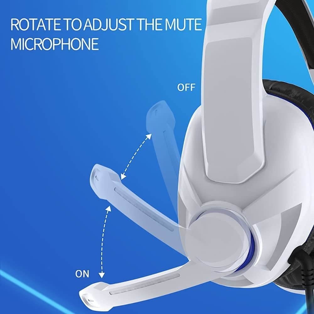 FnOoR Gaming Headset for PS5, Nintendo Switch, Unique Mic On-Off and Volume Control, with Noise Canceling Microphone Gaming Headset for PS5, PS4, PC and Mobile, 0.55lb Lightweight, White