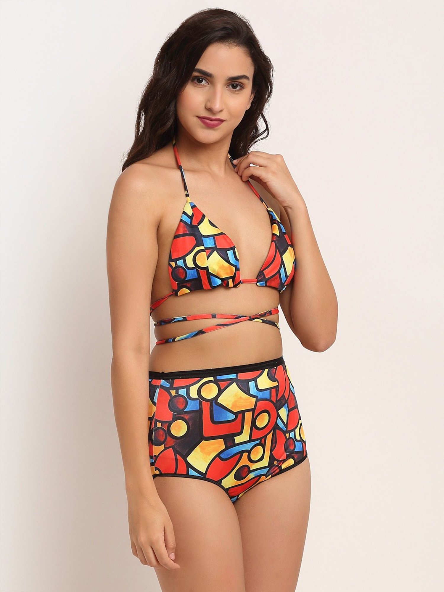Erotissch Red & Yellow Printed Bikini Set