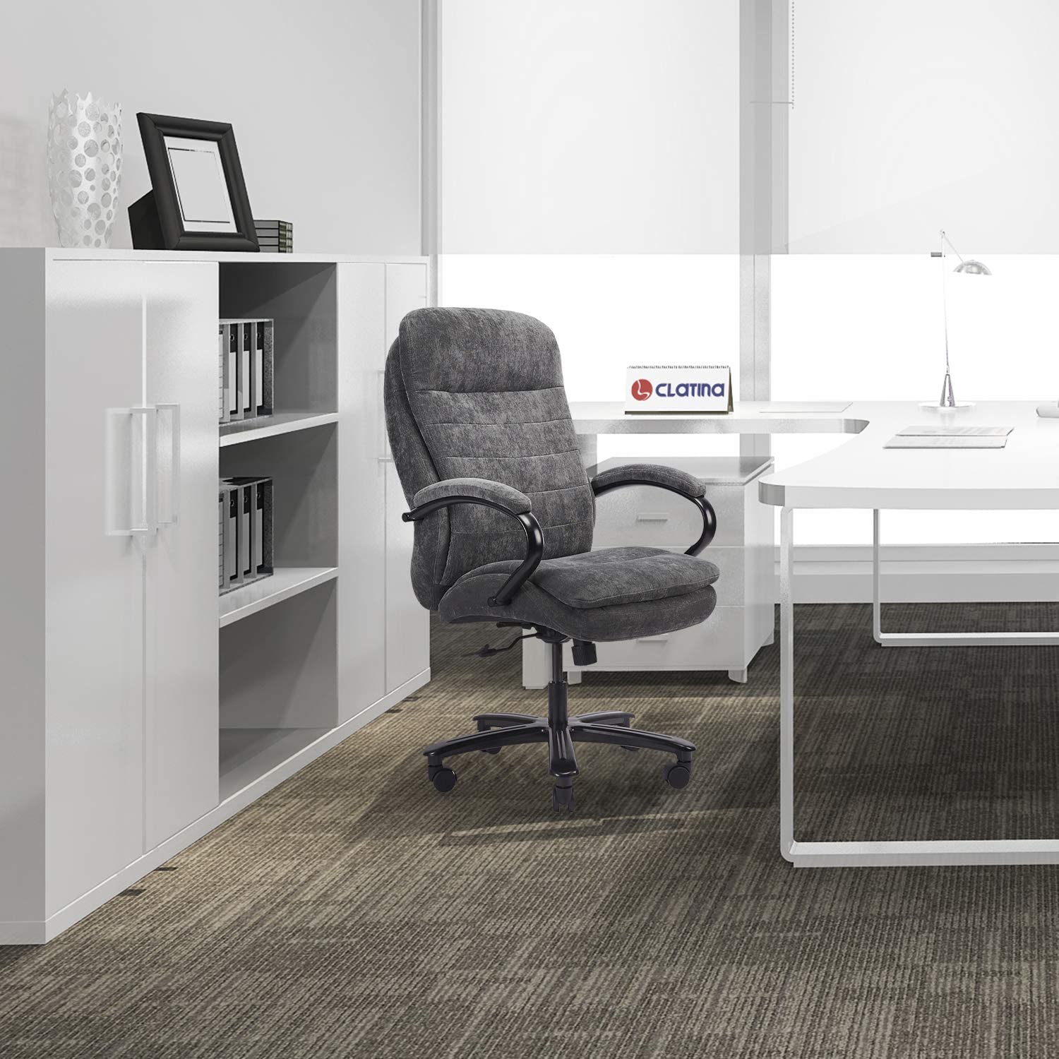 CLATINA Ergonomic Big & Tall Executive Office Chair with Fabric Upholstery 400lbs High Capacity Swivel Adjustable Height Thick Padding Headrest and Armrest for Home Office Gray 1 Pack