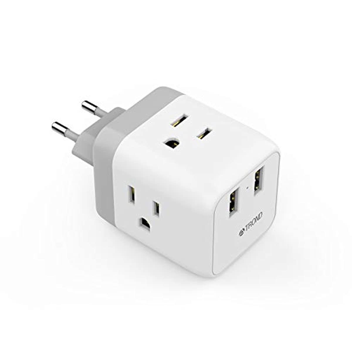 European Plug Adapter, TROND International Travel Power Adaptor for Europe Outlets, 2 USB & 3 American Sockets - US to EU Italy Germany France Iceland Spain Greece (Type C Plug)