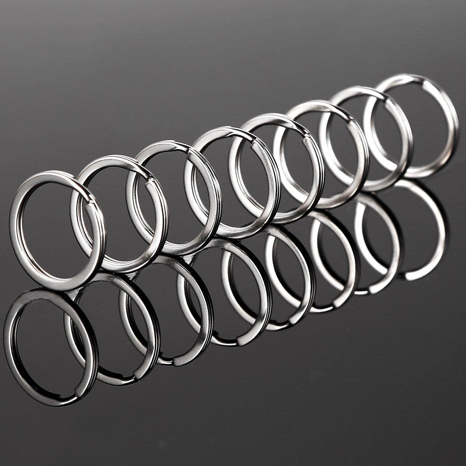 eBoot Flat Key Rings Metal Keychain Rings Split Keyrings Flat O Ring for Home Car Keys Attachment, 3 Sizes, 30 Pieces (Silver)