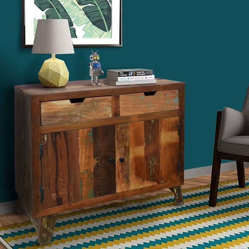 2 Drawer Handcrafted Wooden Storage Cabinet with 2 Doors Brown - The Urban Port