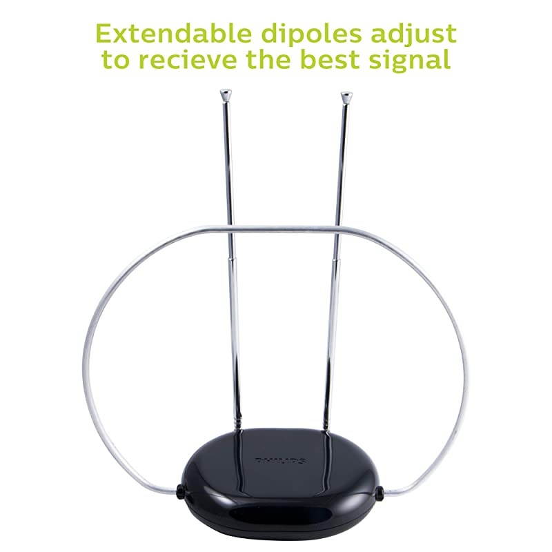 Rabbit Ears Indoor TV Antenna Dipoles and Circular Loop Tabletop Antenna Digital Smart TV Compatible HDTV Antenna 4K 1080P VHF UHF 5Ft Coaxial Cable Black SDV8201B27