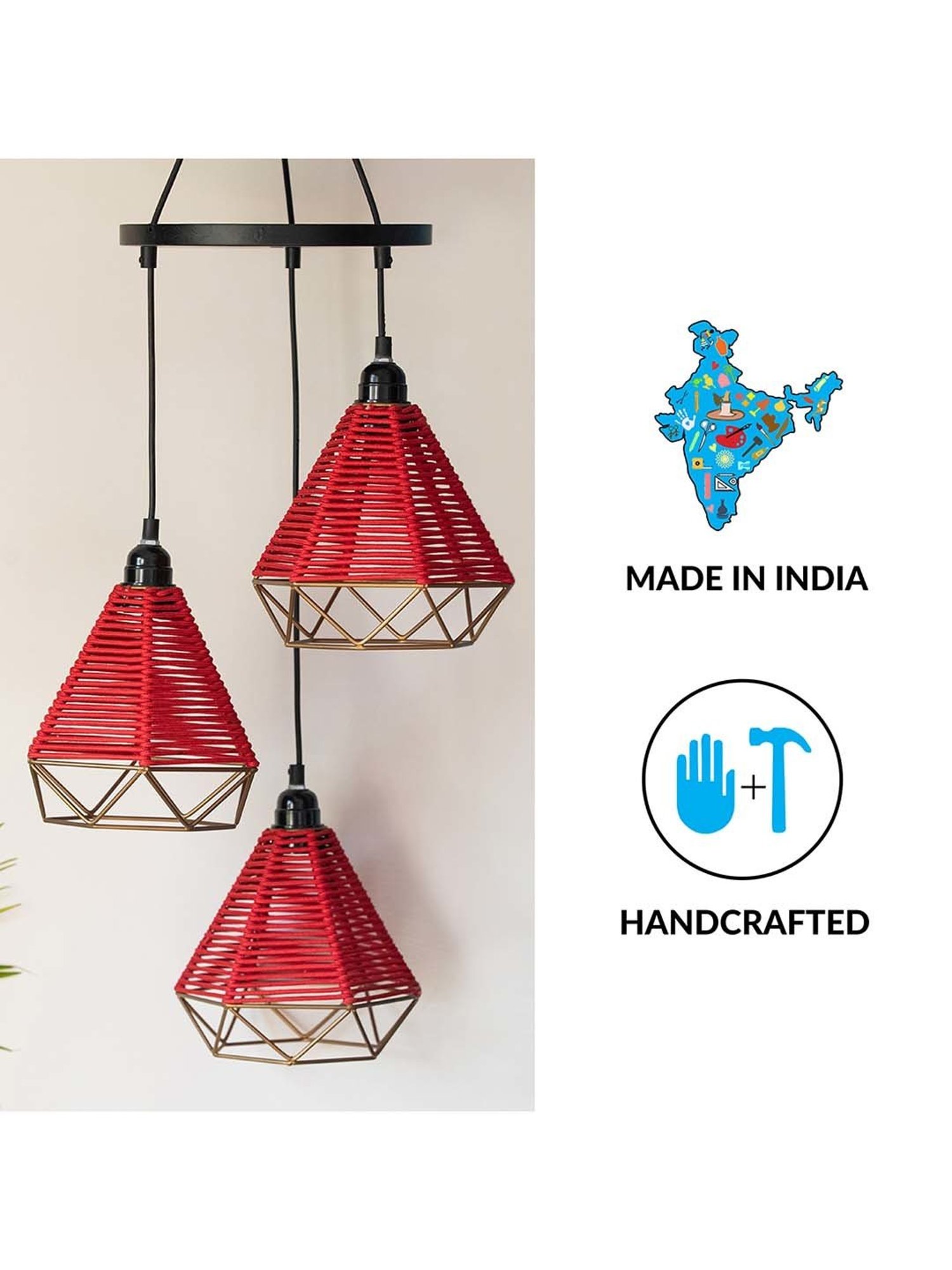 ExclusiveLane Elegance Black Iron Handwoven Adjustable Chandelier With Hanging Lamp Shades