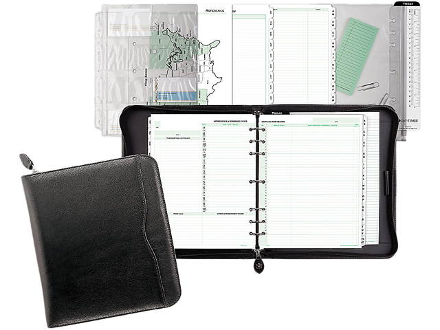 Day-Timer 83151 Verona Zippered Leather Loose-Leaf Planner Set, 8 1/2" x 11", 7-ring, Leather, Black - 8315101A