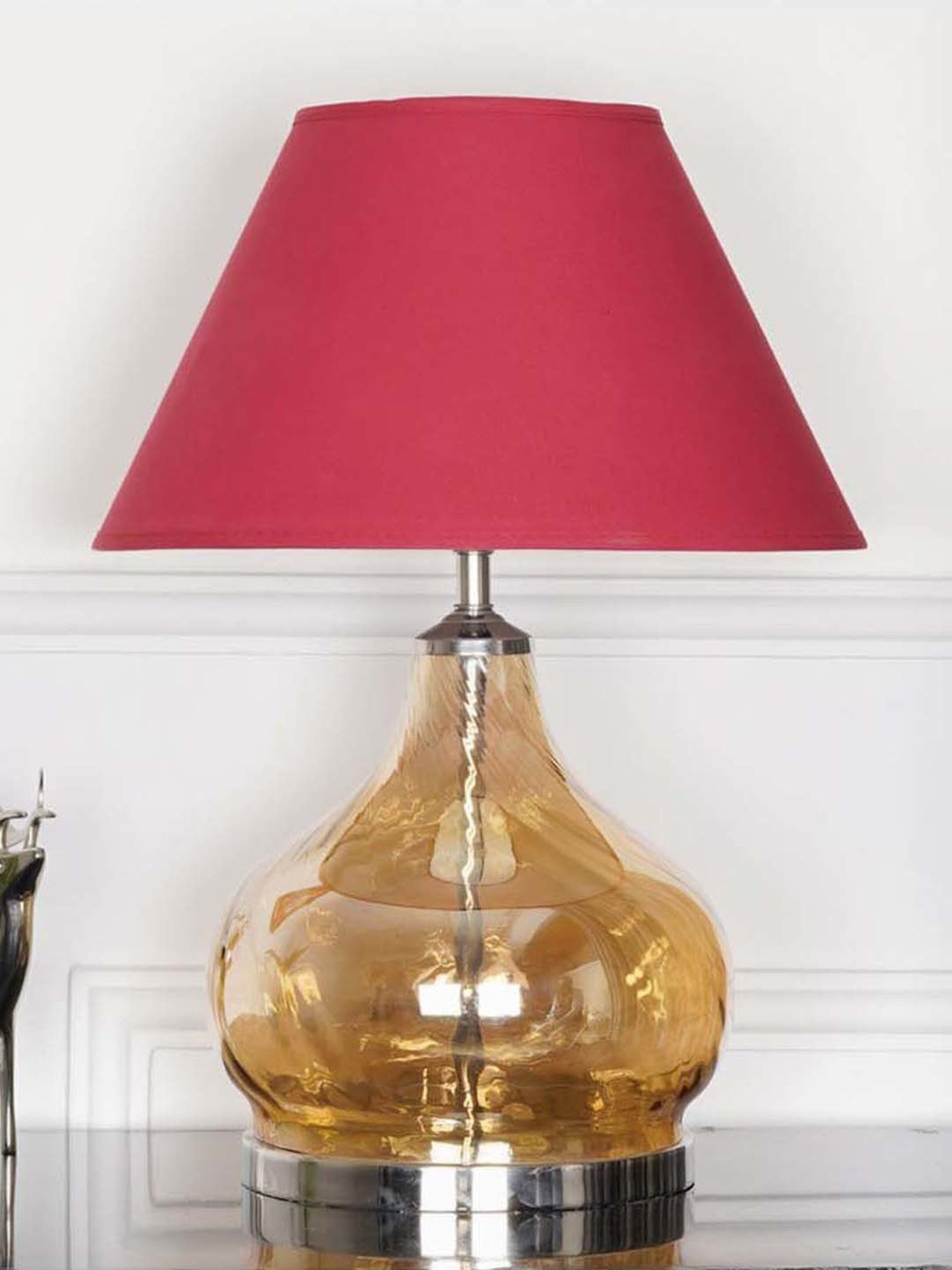 Kapoor Lamp Shades Amber & Nickel Glass Ingram Table Lamp With Cotton Shade