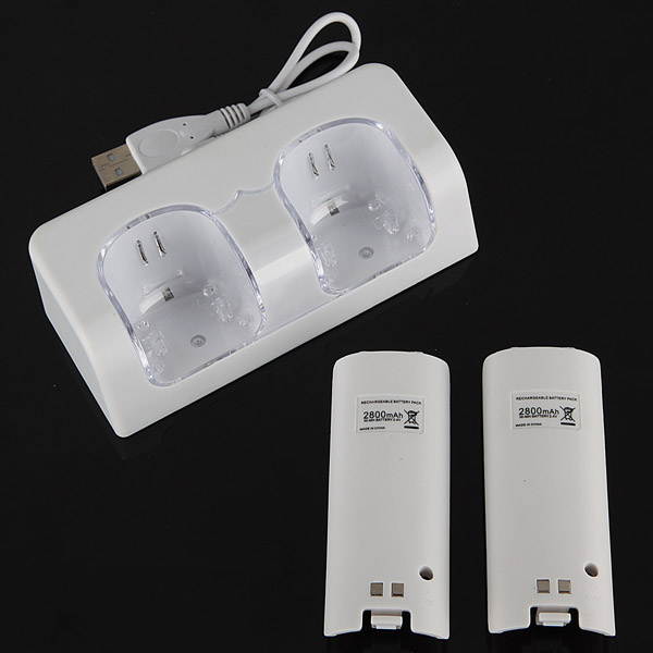 Charging Dock  2 PCS Rechargeable Battery Pack Bundle For Wii Remote