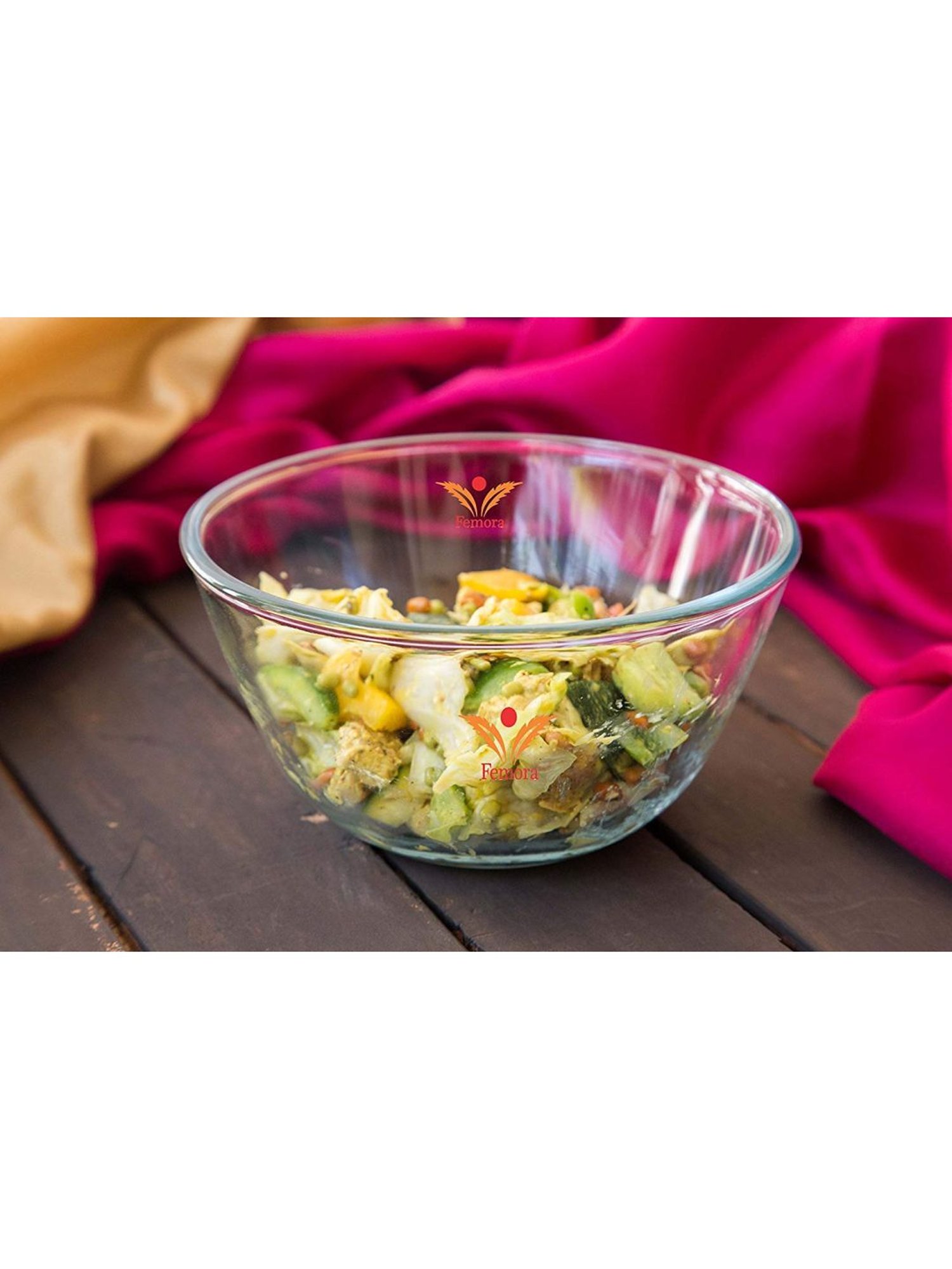 Femora Borosilicate Glass Microwave Safe Mixing Bowls (400 ml) - Set of 2