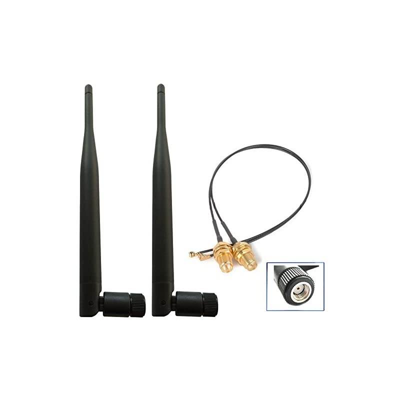 2 x 6dBi 24GHz 5GHz Dual Band WiFi RPSMA Antenna + 2 x 20cm UflIPEX Cable for Wireless Routers Mini PCIe Cards Network Extension Bulkhead Pigtail PCI WiFi WAN Repeater