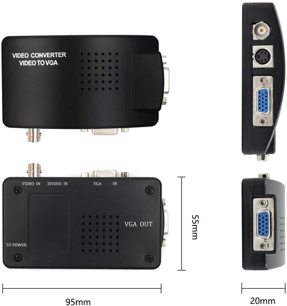 BNC S-Video VGA to VGA Converter Box PC Analog CCTV Camera to TV VGA Input to VGA Output Laptop Computer Monitor Converter Adapter for DVR DVD Player Support PAL NTSC