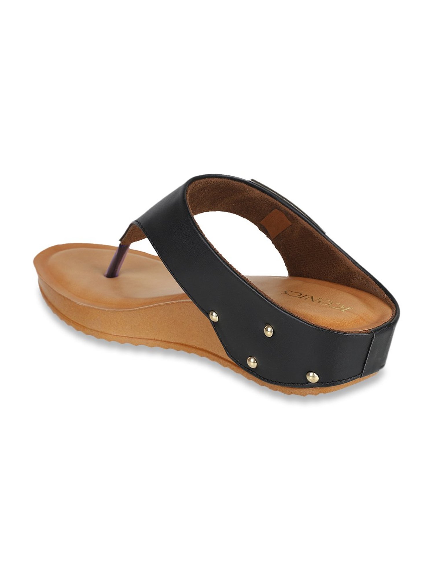 Iconics Women's Black Thong Wedges