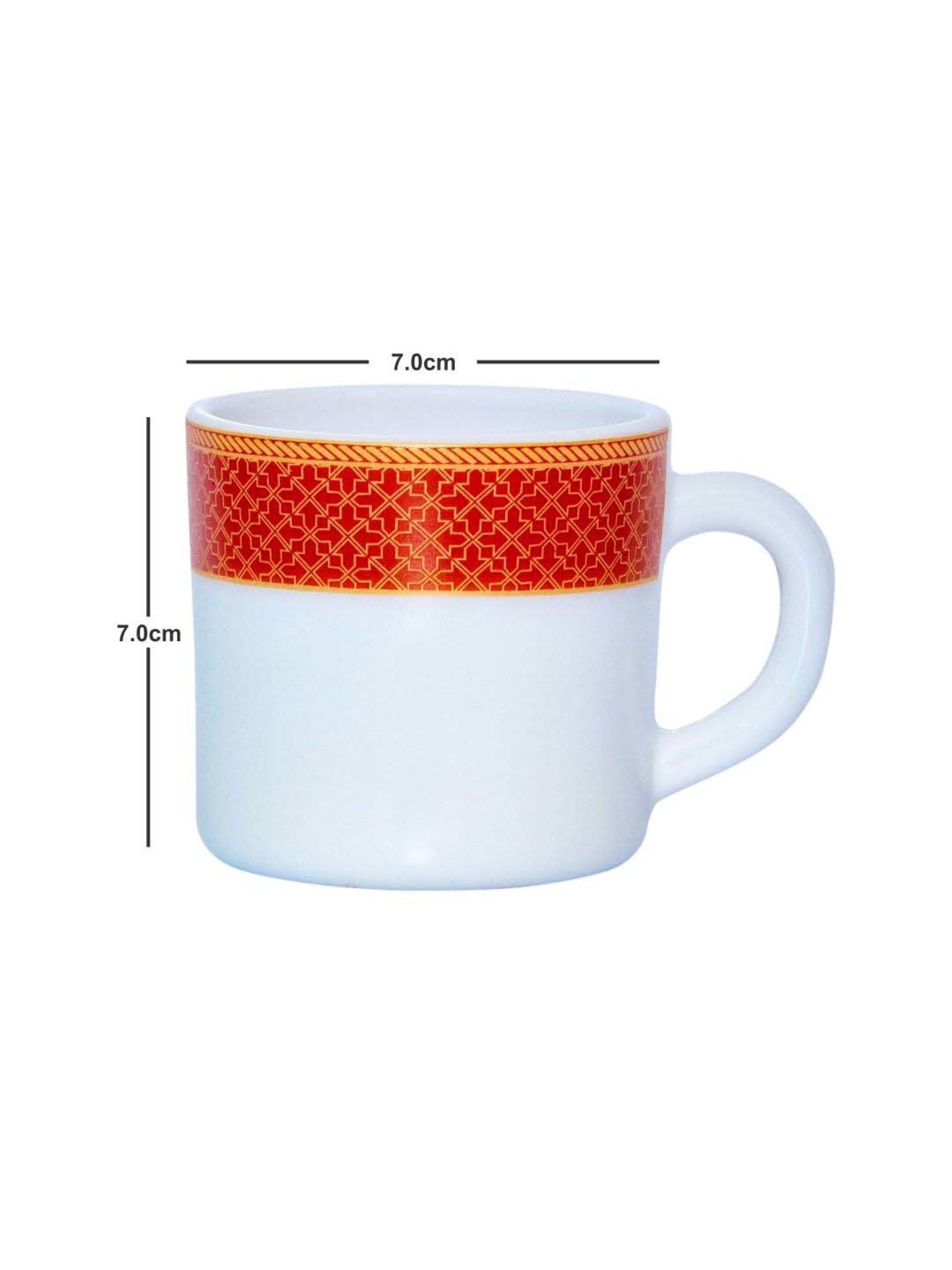 Cello White & Red Opalware Solitaire Tea Mug (0.18 L) - Set of 12