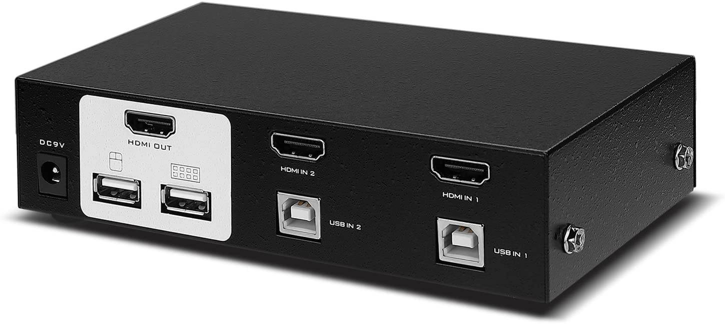 TNP KVM Switch HDMI (2 Port) Support 1080p Resolution HDCP w/ 2 HDMI & USB Cables Push Button, Hot Key Control Selector Rack Mount Adapter Hub for Computer PC Laptop Notebook Monitor Keyboard Mouse