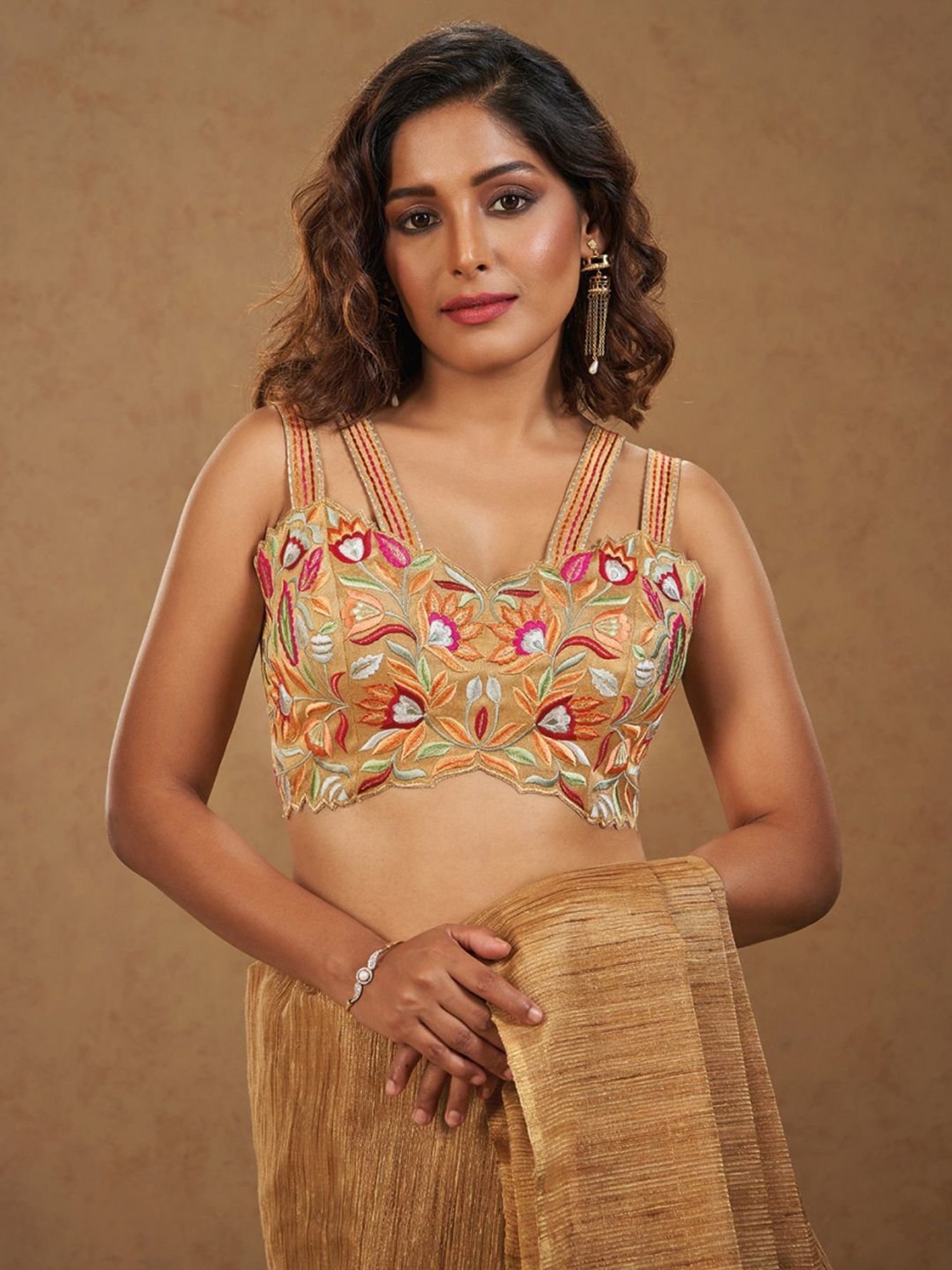 Salwar Studio Beige Embroidered Blouse