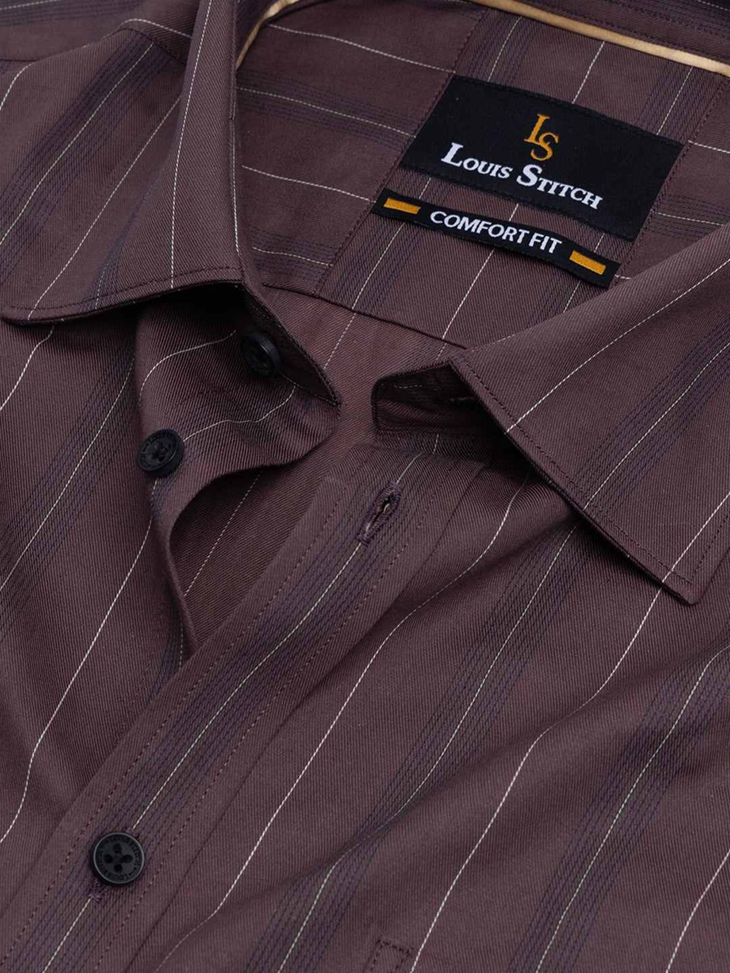 Louis Stitch Brown Cotton Regular Fit Striped Shirt