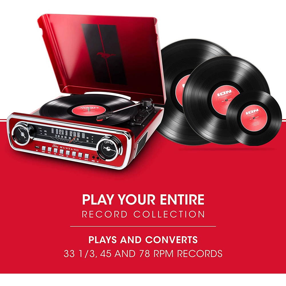 Ion Audio Mustang LP 4-in-1 Classic Car-Styles Music Center (Red) - (MUSTANGLPRED)