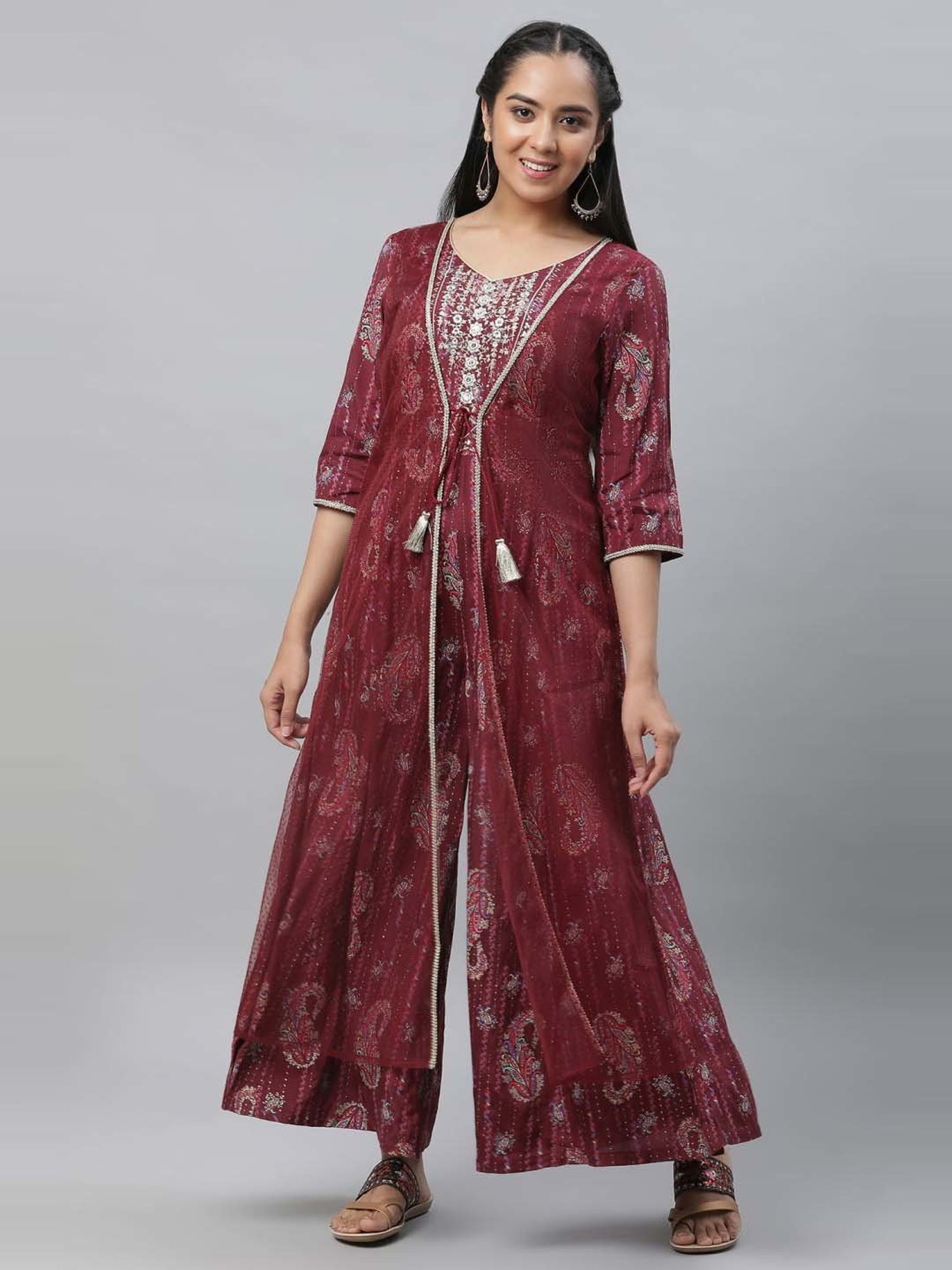 Aurelia Maroon Printed Jumpsuit