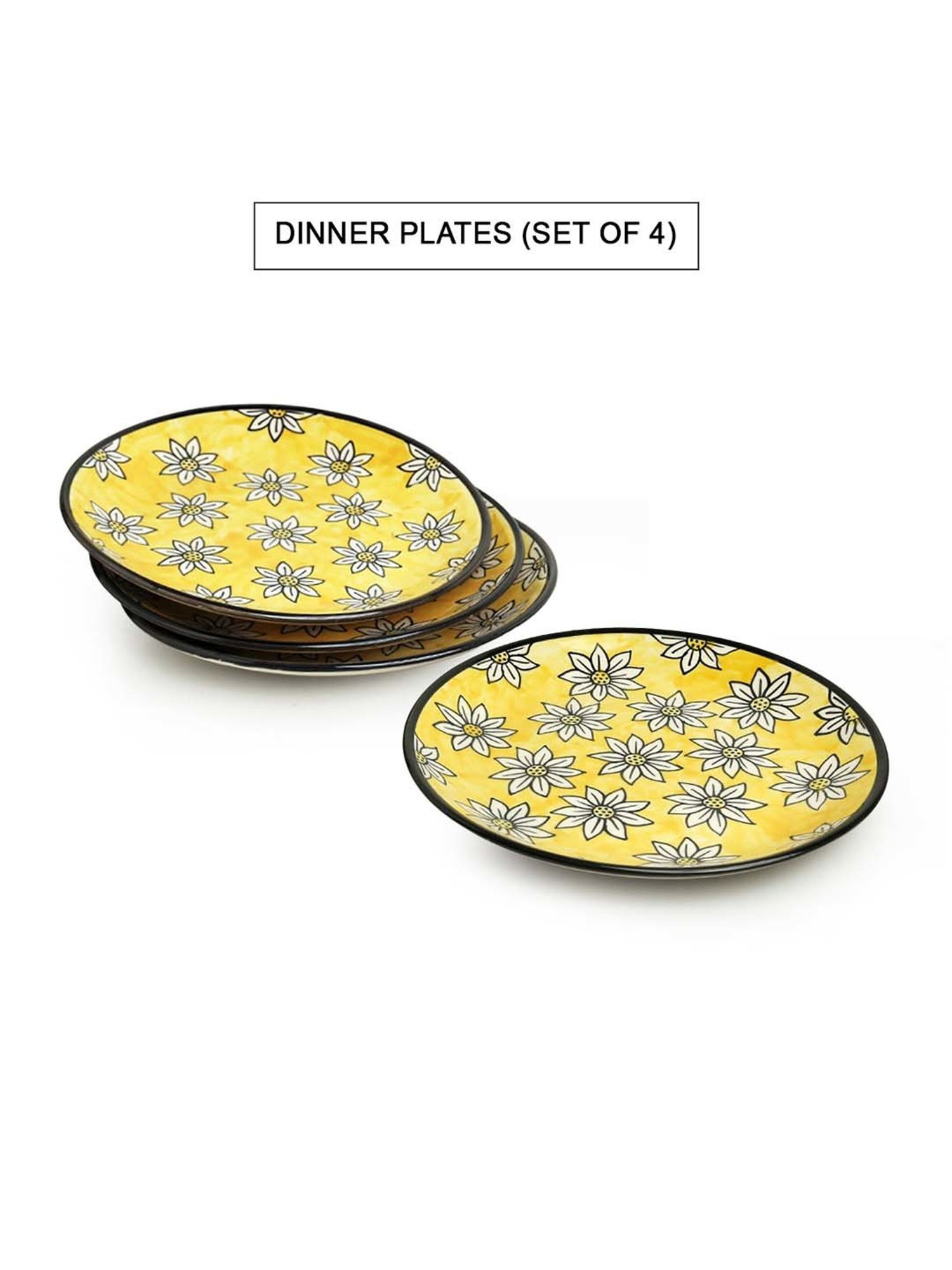 ExclusiveLane 'Californian Sunflowers' Yellow & White Ceramic Dinner Set