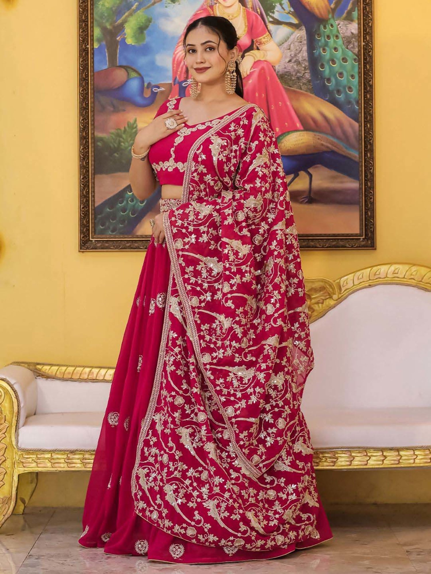 Odette Pink Embroidered Semi Stitched Lehenga Choli Set With Dupatta