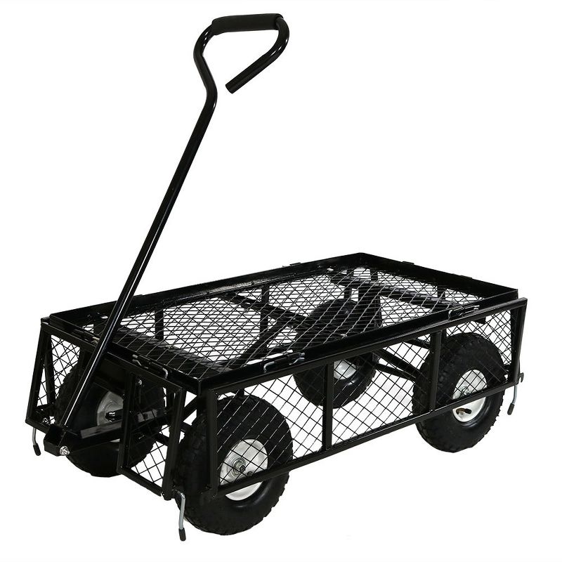 Sunnydaze Outdoor Lawn and Garden Heavy-Duty Durable Steel Mesh Utility Wagon Cart with Removable Sides - Black