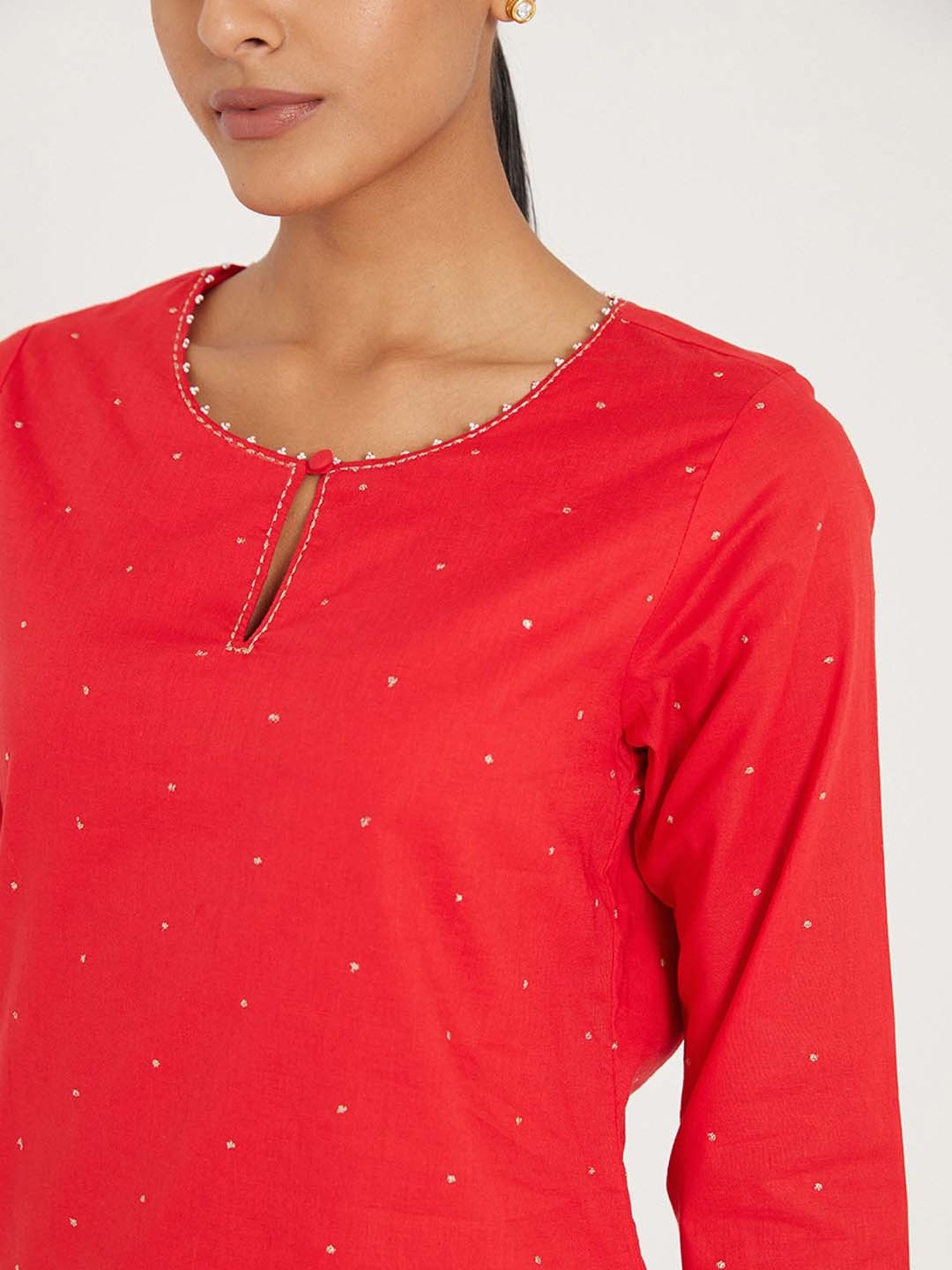 ANCESTRY Red Embellished Kurta Pant Set