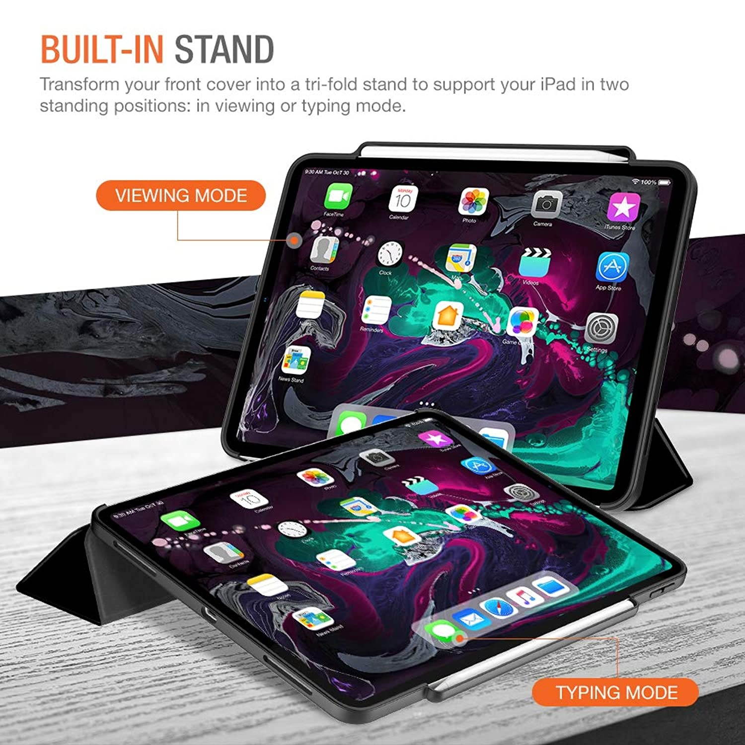 Trianium iPad Pro 12.9 Inch Case, Compatible iPad 12.9 2018 3rd Release (Holder Support Apple Pencil Charging) Heavy Duty Full-Body Rugged Protective Cover Smart Foldable Stand/Auto Wake/Sleep Design