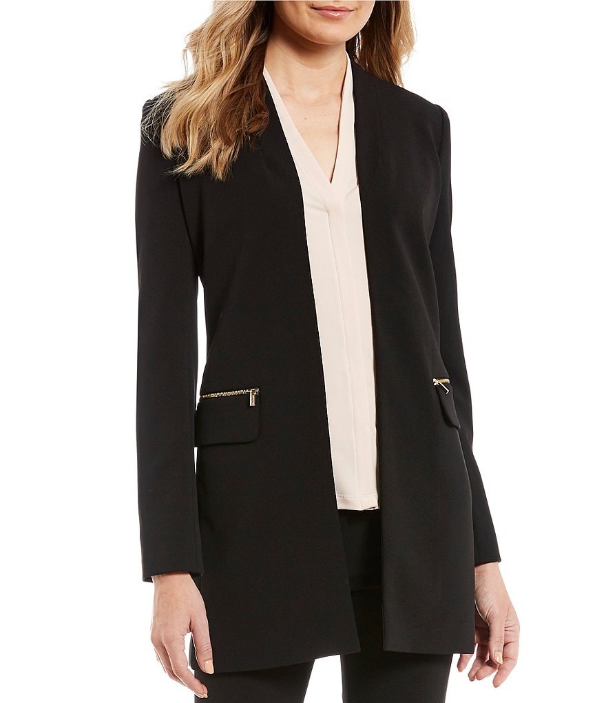 Eva Varro Solid Knit Jersey Notch Lapel Collar Two-Button Jacket