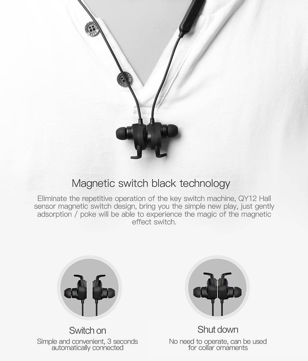 QCY QY12 Bluetooth Earphones Sport Wireless Earphones Magnet Switch Earbuds With Mic Noise Cancelling Earbud - White