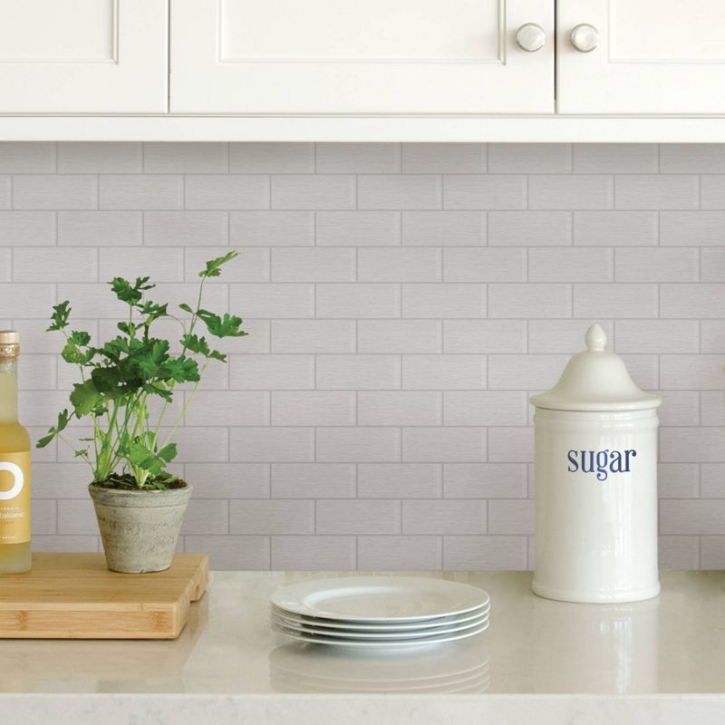 Brewster Metro Brushed Peel & Stick Backsplash Tile Wallpaper Silver