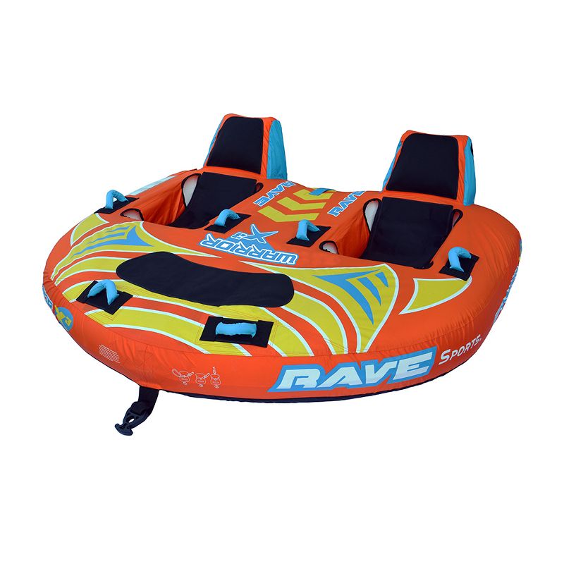 Rave Sports Warrior X3 3 Rider Double Seat Inflatable Towable Lake Water Tube, Orange