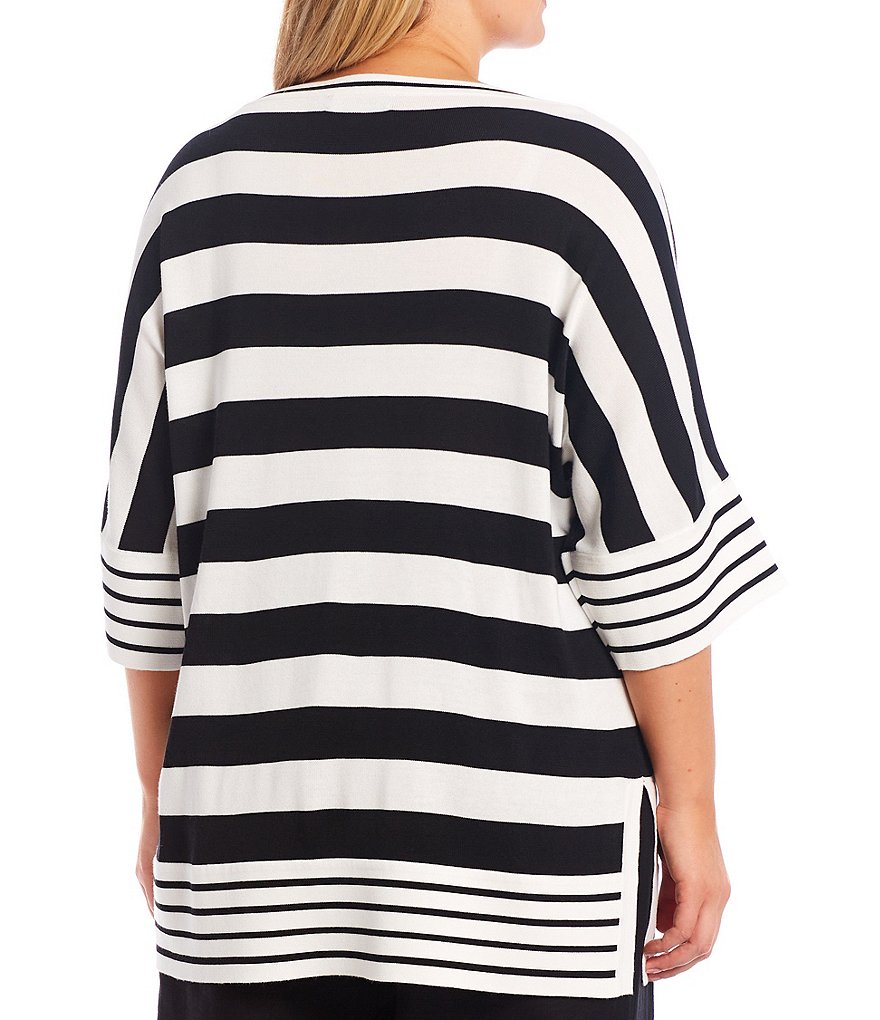 Ruby Rd. Plus Size Ombre Striped 3/4 Sleeve Button Front Long Cardigan