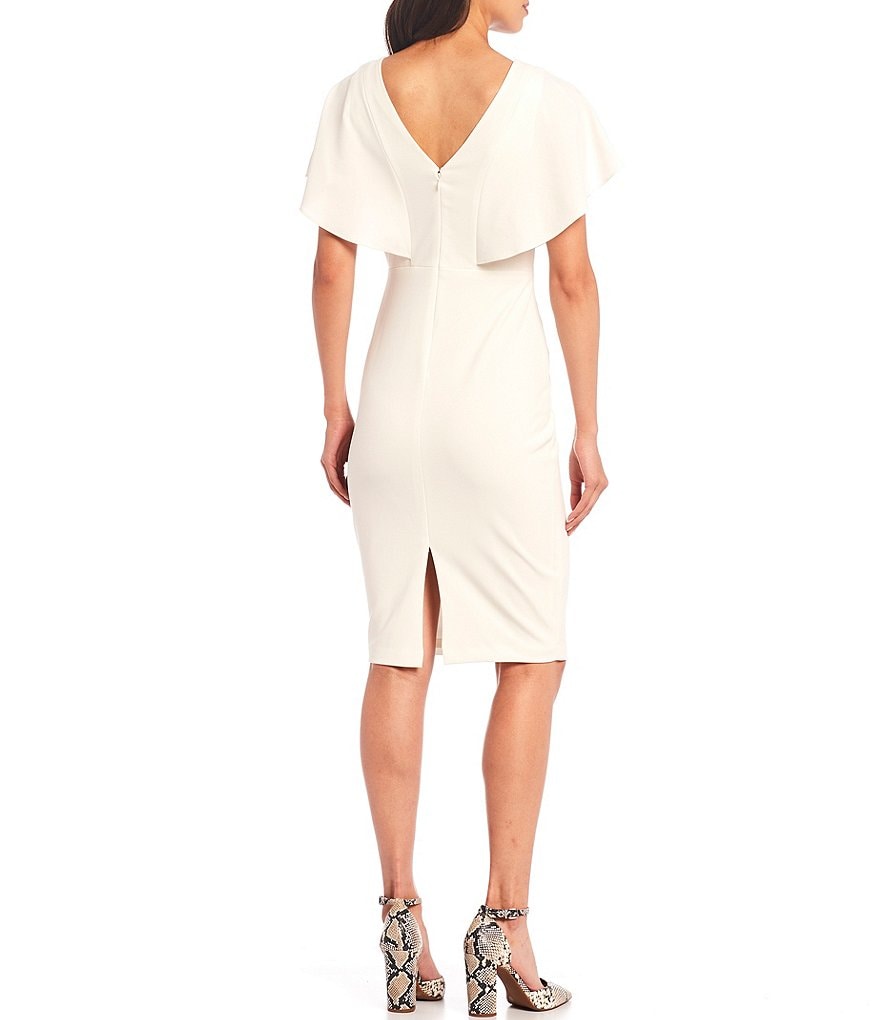 Kensie V-Neck Flutter Sleeve Scuba Crepe Sheath Dress