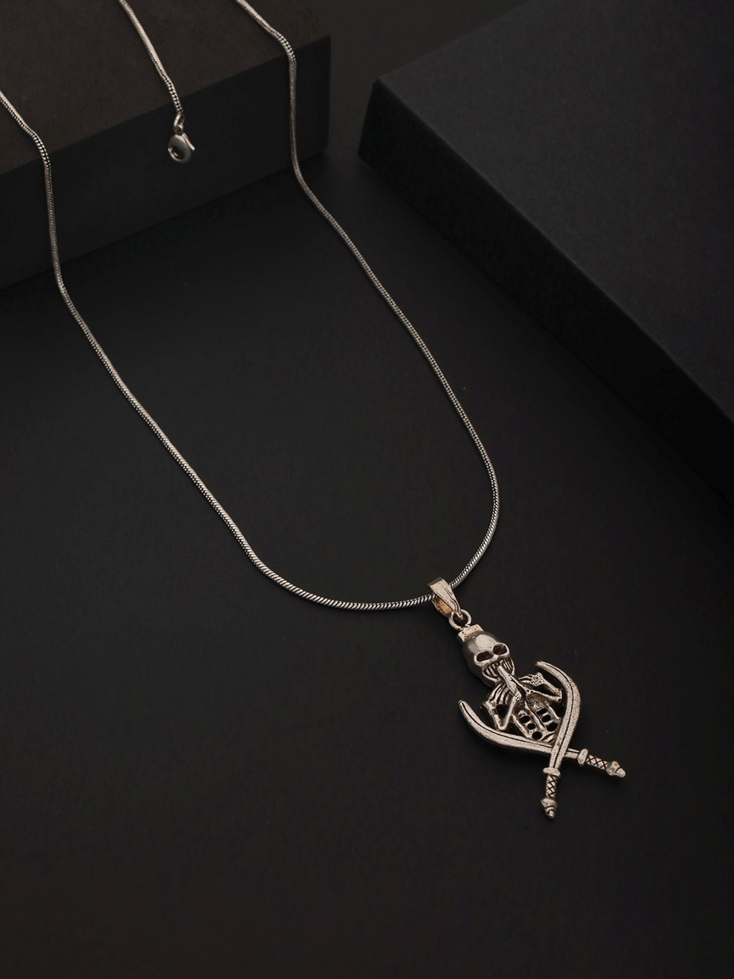 Bold by Priyaasi Sworded Skeleton Black Casual Pendant With Chain for Men
