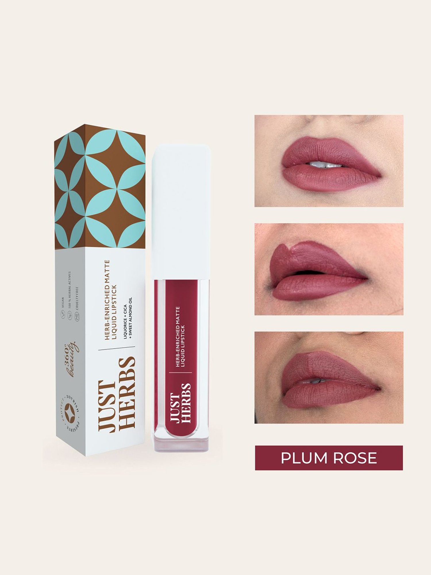 JUST HERBS Herb-Enriched Matte Liquid Lipstick Plum Rose - 2 ml